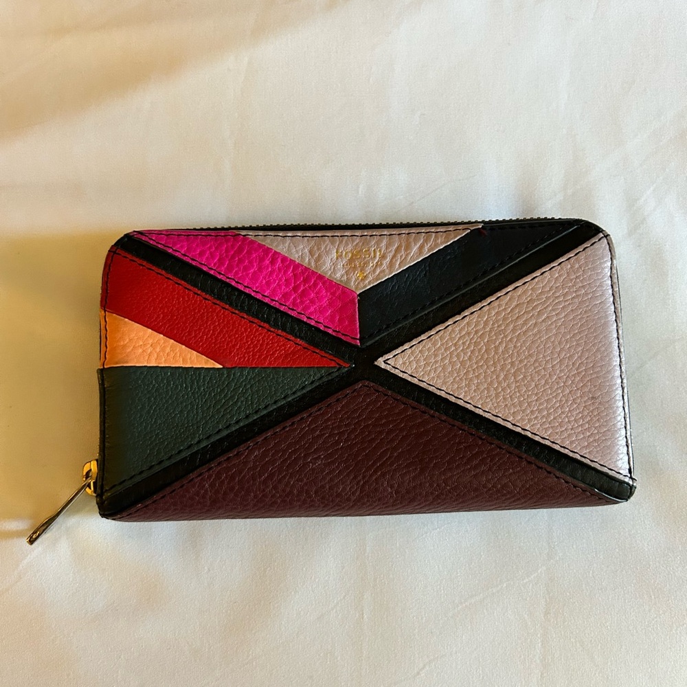 Fossil Colorblock Leather Full Zip Wallet